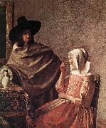 VERMEER VAN DELFT, Jan A Lady Drinking and a Gentleman (detail) ar china oil painting artist